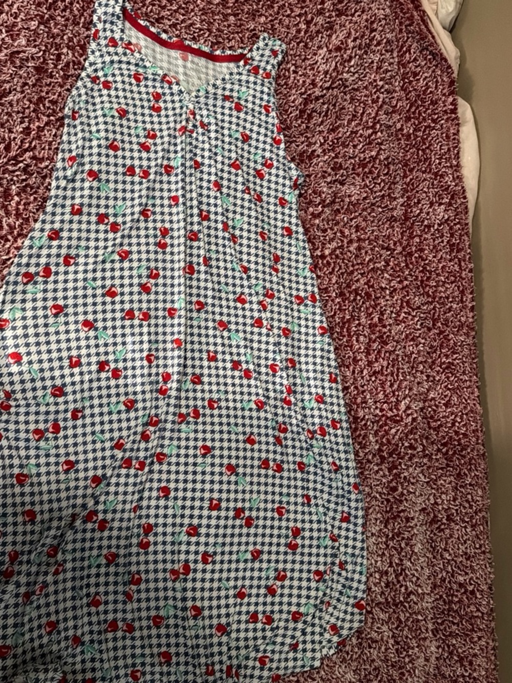 Women’s Cherry Print Houndstooth A-Line sleep gown - Red/Green